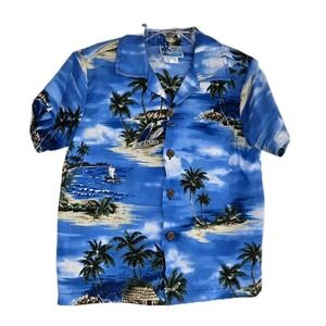 Rjc Sportswear Boys Hawaiian Shirt Cotton Size 5 Blue Made In USA